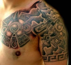 aztec tattoo for chest and upper arm1